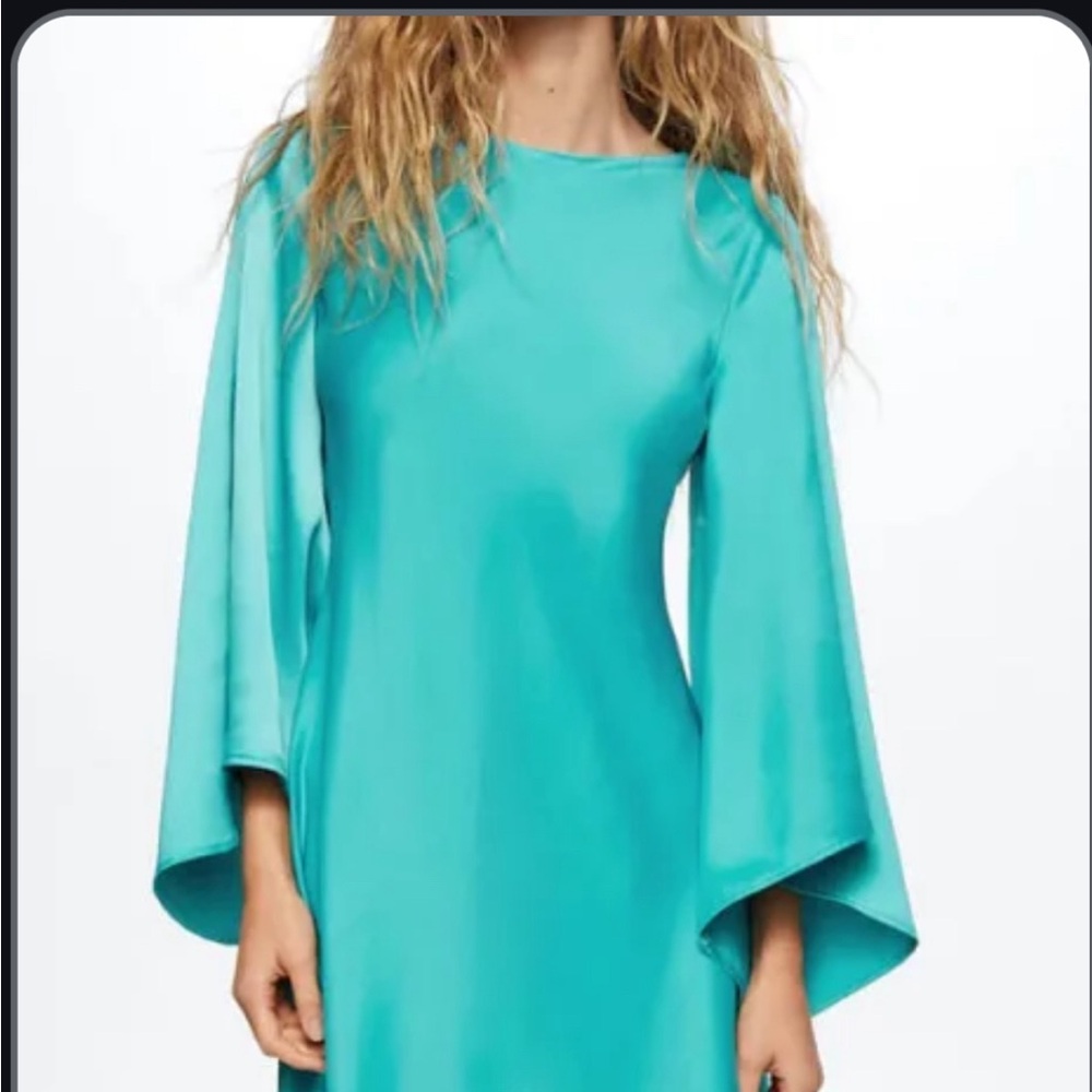 Mango NWT aqua satin midi dress